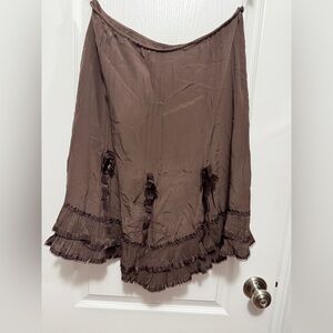 Vintage Anne Carson sz 6 silk Skirt brown ruffles bows Whimsygoth Lolita Y2K NWT